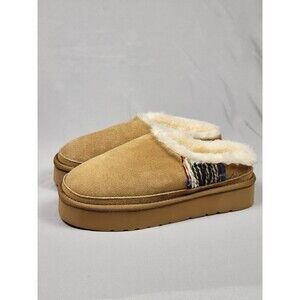 Lamo Jane Suede Platform Clogs Womens Size 7 Chestnut Faux Fur Slip On Shoes